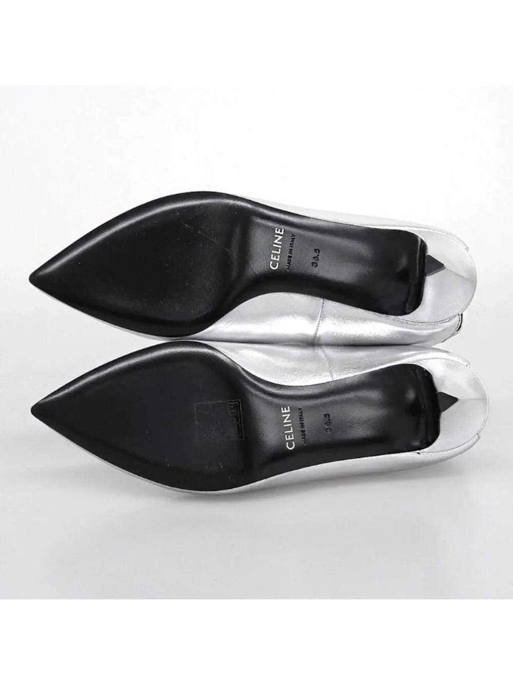 Celine Pointed Toe Ankle Strap Pumps Shoes Silver